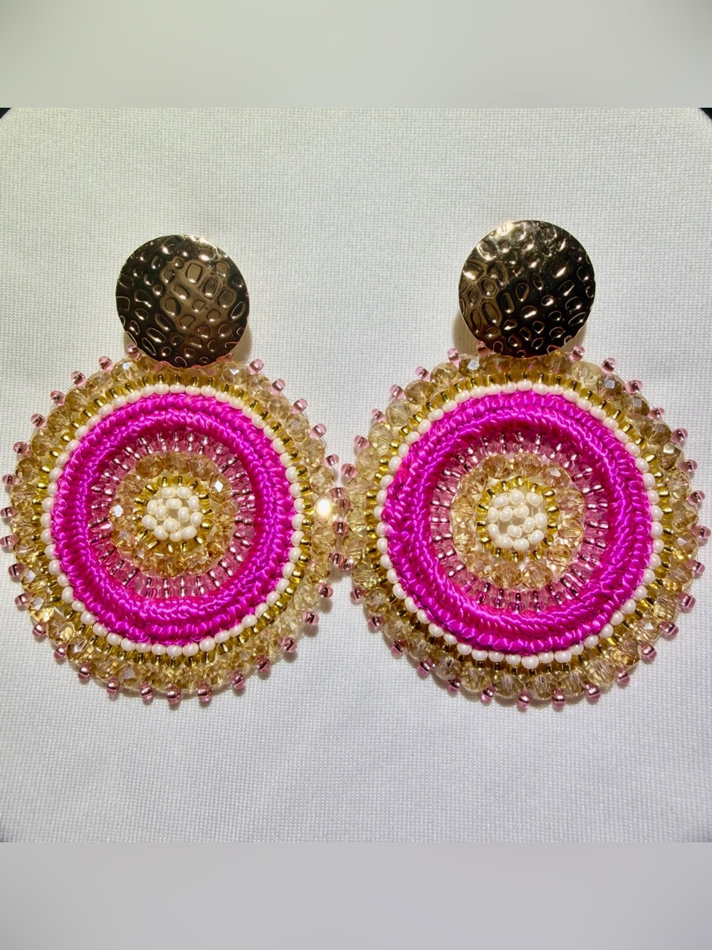 Gold-Tone Pink Beaded Circle Drop Earrings